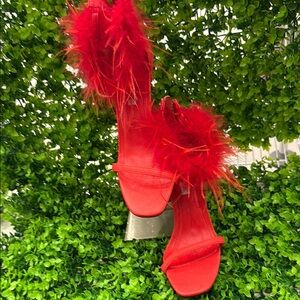 Elegant Red Feathered Women's Heels